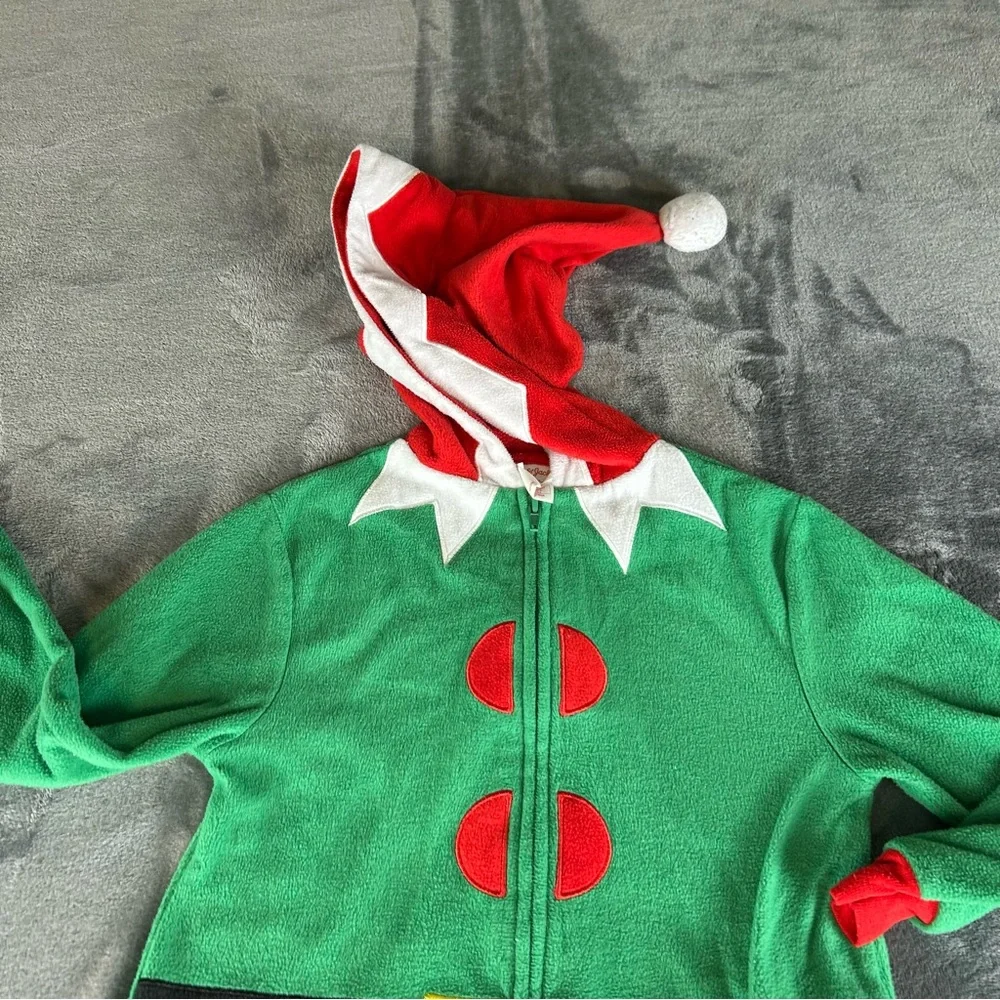 Cat & Jack Unisex Size 5 Elf One-Piece Fleece‎ Sleepwear Zip-Up Pajama with Hood